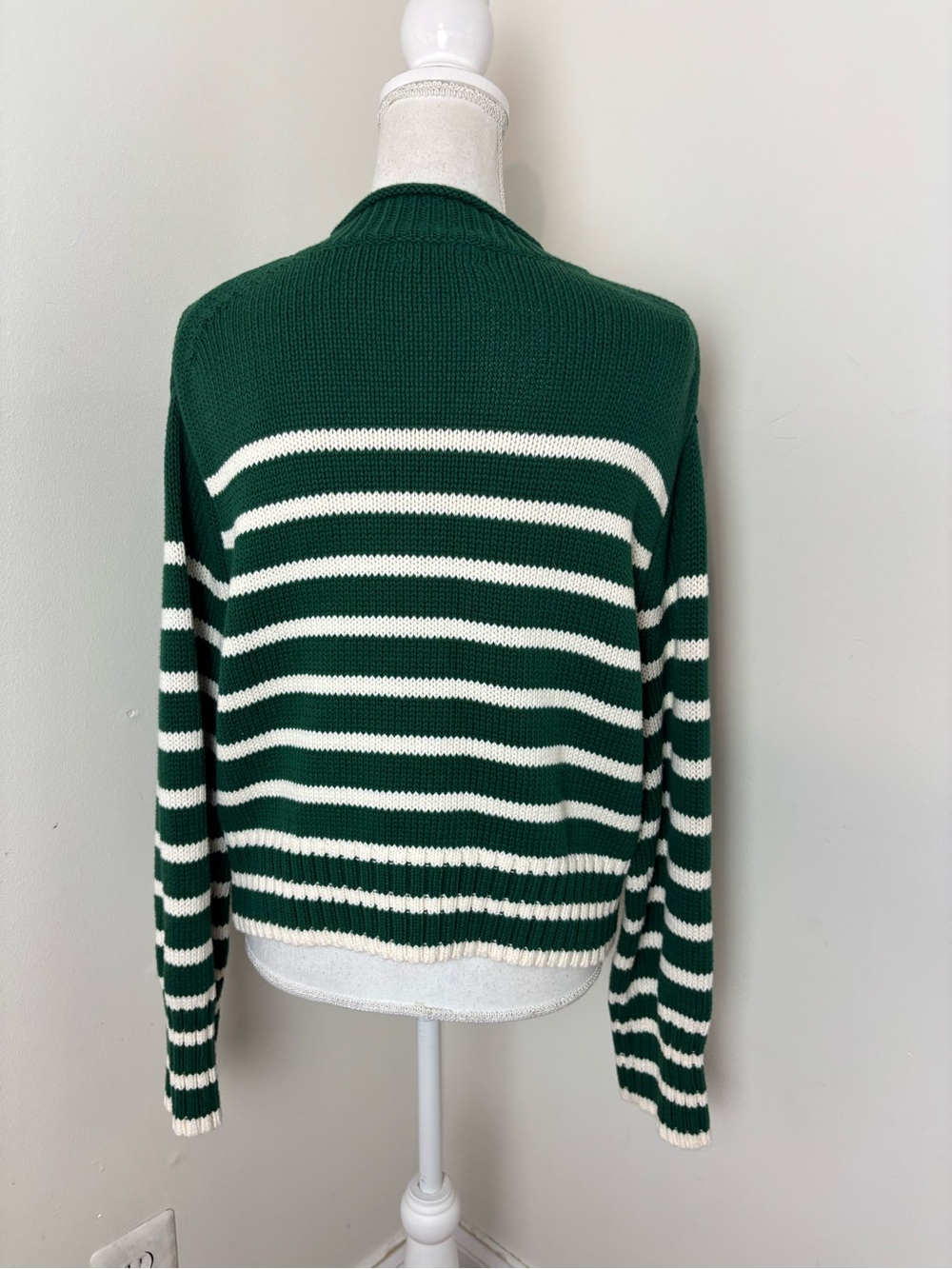 J.Crew Heritage Cotton Rollneck sweater with green and white stripes Size Small - Picture 3 of 7